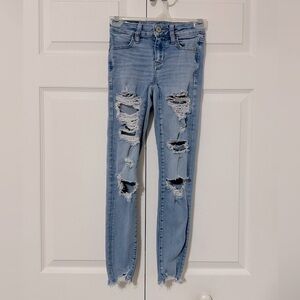 American Eagle Outfitters Light Blue Distressed Skinny Jeans